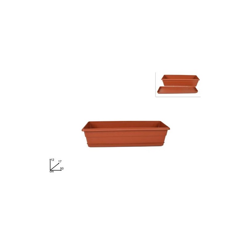 VASO PLASTICA RETT. C/SOTTOVASO 50*17 CM EAN 8034048383292 INGROSSO VASI E ARTICOLI DA GIARDINO