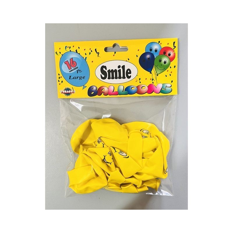 PALLONCINI SMILE PZ.16 MADE IN ITALY - HS CODE: 95059000 EAN 8025817003381 INGROSSO PALLONCINI COMPLEANNO