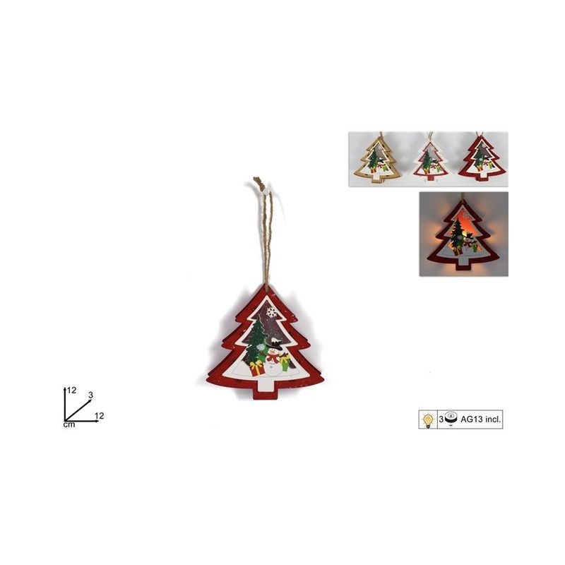 ALBERO LEGNO APPENDINO C/LUCE 3COL. 12CM ART.BMS-77C/TREE EAN 8033113967023 INGROSSO ALBERI DI NATALE