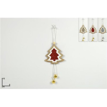 APPENDINO LEGNO ALBERO GLITT C/CAMPANELL EAN 8053482069623 INGROSSO APPENDINI NATALIZI