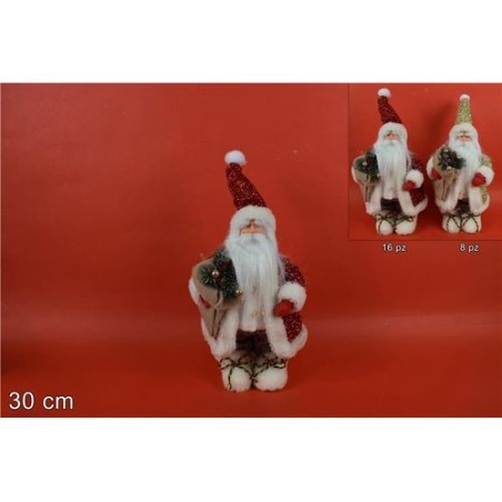 BABBO NATALE 30CM VESTITO LAMINATO 2COL LX2018-2442/43 EAN 8033113800870 INGROSSO PUPAZZI E GNOMI NATALIZI