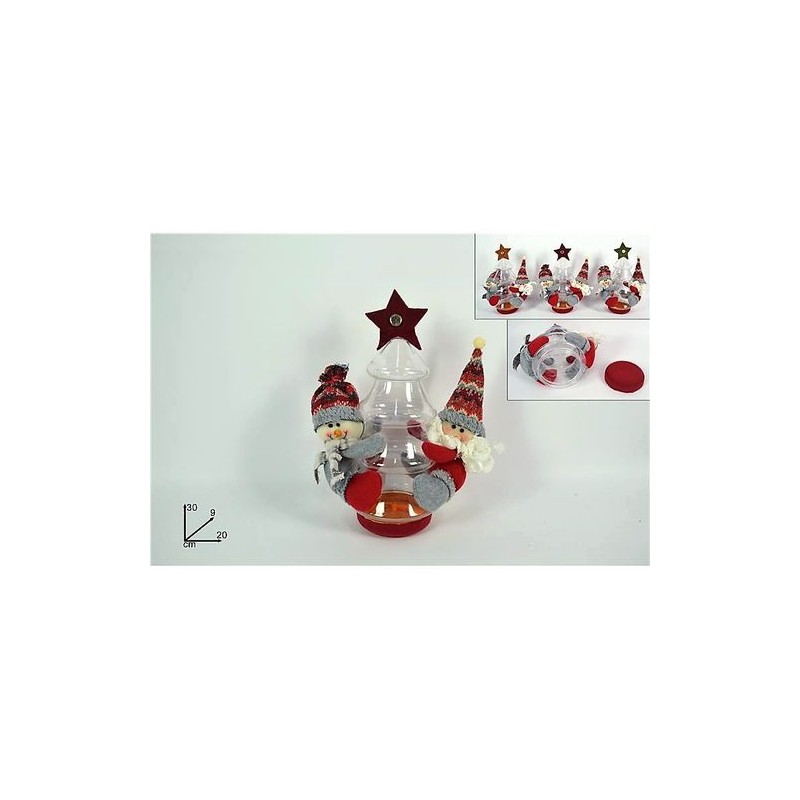 BARATTOLO ALBERO VETRO CON PUPAZZI NATAL 20X9X30CM 3ASS.TI EAN 8033113754203 INGROSSO CUCINA NATALIZIA