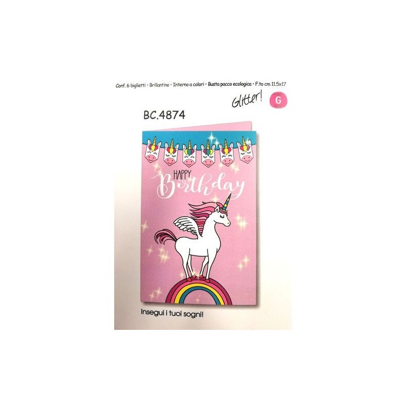 BIGLIETTI MAGIC UNICORNS C.6 EAN 8001608748747 INGROSSO BIGLIETTI COMPLEANNO
