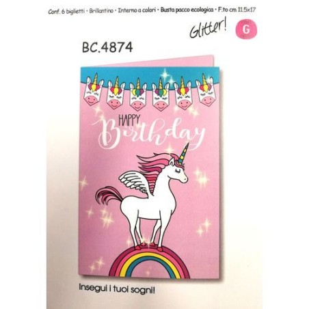 BIGLIETTI MAGIC UNICORNS C.6 EAN 8001608748747 INGROSSO BIGLIETTI COMPLEANNO
