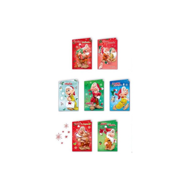 BIGLIETTI NATALE 7 NANI C.12 EAN 3508270021215 INGROSSO GIOCATTOLI
