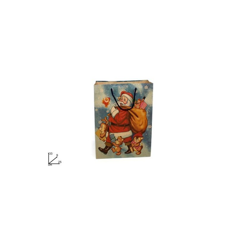 BUSTA CARTA BABBO NATALE 33X25X9CM EAN 8033113114809 INGROSSO SACCHETTI E SHOPPER NATALIZI