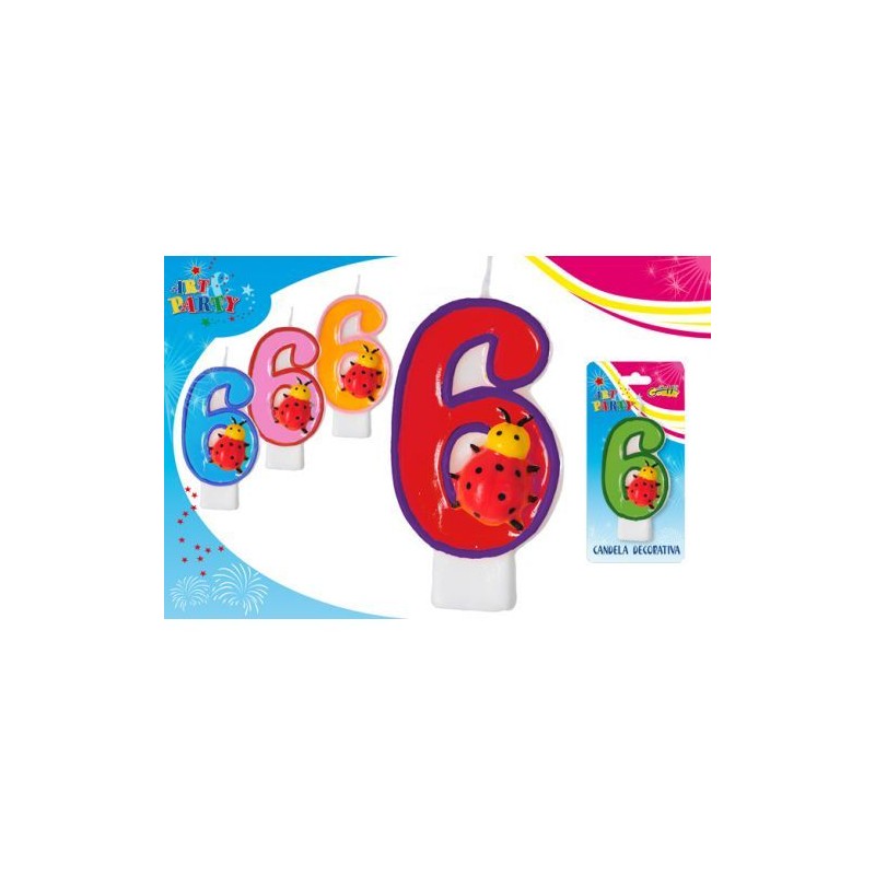 CANDELA C/COCCINELLA N.6 EAN 8032732163717 INGROSSO CANDELE COMPLEANNO