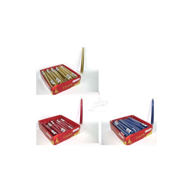 CANDELA METALLICA BLU ROSSO ORO 20cm EAN 8033113117459 INGROSSO CANDELE E LAMPADE NATALIZIE