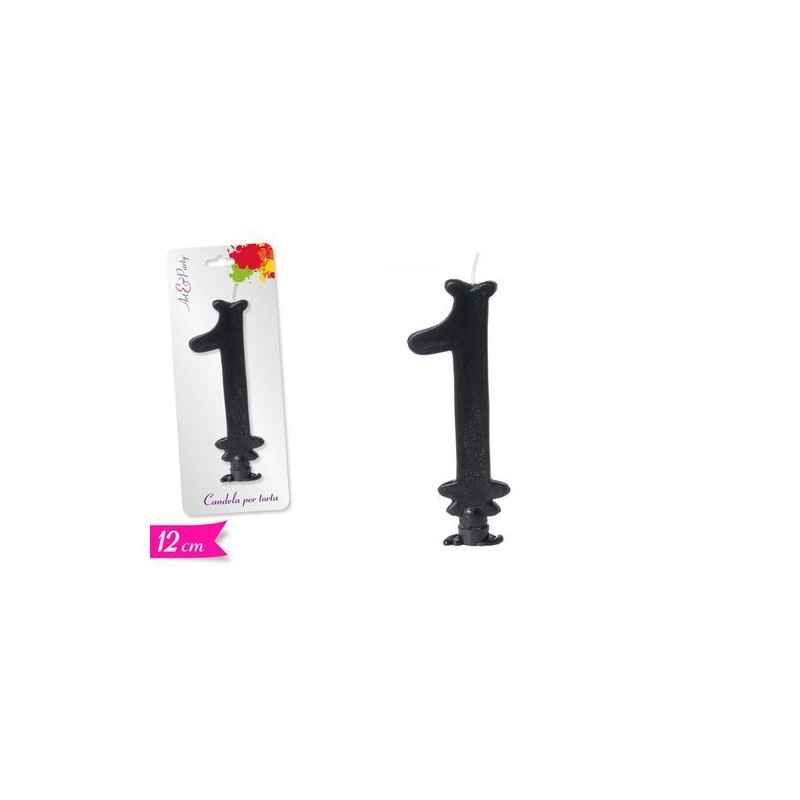 CANDELA NUMERO 1 12CM NERA EAN 8055329091873 INGROSSO CANDELE COMPLEANNO