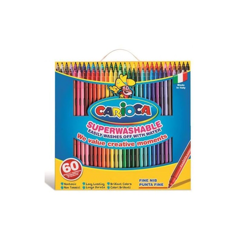 CARIOCA JOY SCATOLA 60PZ PUNTA FINE SCATOLA IN CARTONE CON MANIGLIA EAN 8003511410155 INGROSSO PENNARELLI