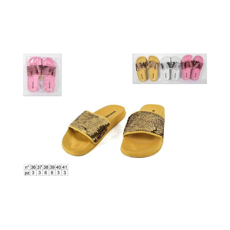 CIABATTA DONNA 36-41 C/PAILLETTES ASS (24) EAN 8034048482711 INGROSSO CIABATTE E SCARPE MARE