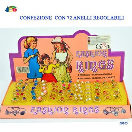 CONF 72 ANELLI REGOLABILI ASSORTITI EAN 8006087410062 INGROSSO GIOCATTOLI PER BAMBINE