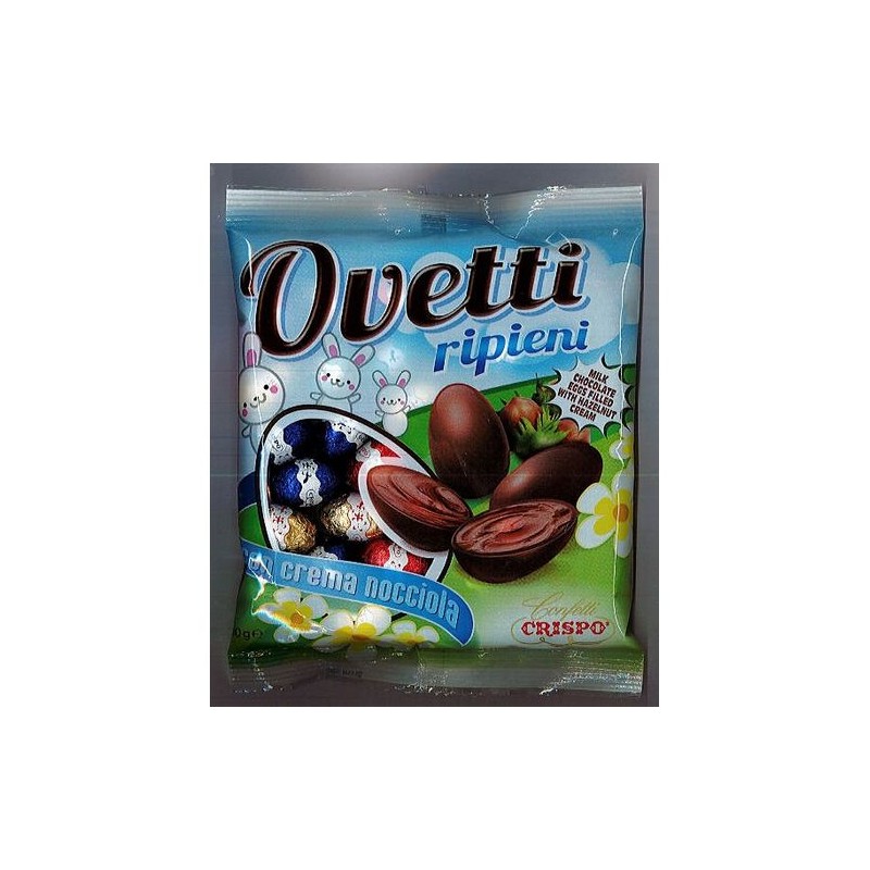 CRISPO OVETTI CIOCCOLATO AL LATTE 130GR RIPIENE CREMA NOCCIOLA EAN 8005085714745 INGROSSO CONFETTI