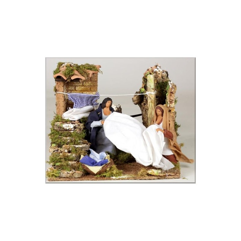 DONNE C/LENZUOLA CM.12 MOVIM. 23X18X18CM EAN 8018623103499 INGROSSO PERSONAGGI PER IL PRESEPE E ANIMALI