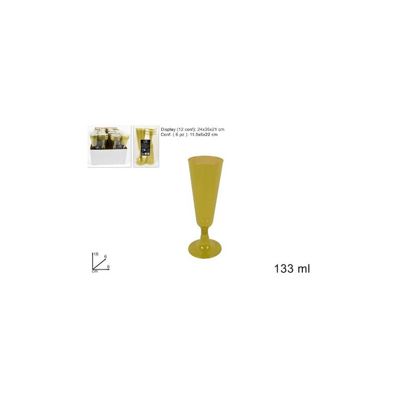 FLUTE PLASTICA 133CC 6PZ ORO EAN 8034048446928 INGROSSO BICCHIERI NATALIZI
