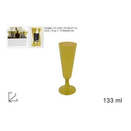 FLUTE PLASTICA 133CC 6PZ ORO EAN 8034048446928 INGROSSO BICCHIERI NATALIZI