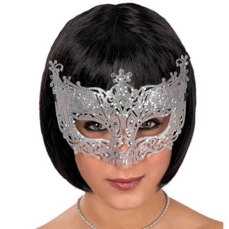 MASCHERA C/GLITTER ARGENTO IN PVC EAN 8004761016296 INGROSSO MASCHERE DI CARNEVALE