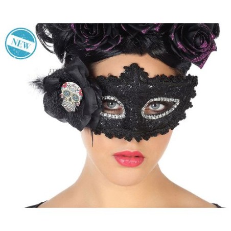 MASCHERINA CON ROSA NERA E TESCHIO EAN 8422259573326 INGROSSO MASCHERE DI HALLOWEEN