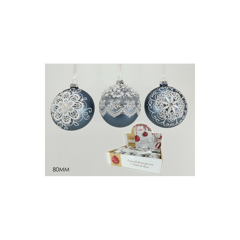PALLA VETRO 80MM BLU 3 ASSORTIMENTI EAN 8015361293444 INGROSSO PALLINE DI NATALE E PUNTALI