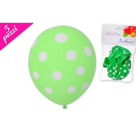 PALLONCINO 5PZ VERDE POIS EAN 8055329029739 INGROSSO PALLONCINI COMPLEANNO