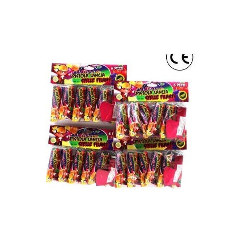 PISTOLE LANCIA STELLE FILANTI 6PZ 12 EAN 8032697535017 INGROSSO BOTTIGLIETTE SCOPPIETTANTI