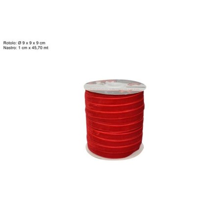 ROTOLO NASTRO VELLUTO 1CMX45,70MT ROSSO EAN 8053482023434 INGROSSO NASTRI NATALIZI PER ADDOBBO