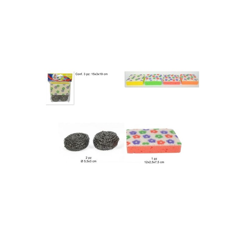 SPUGNA CON RETINE SET 3PZ ASS EAN 8034048388051 INGROSSO SPUGNETTE PER LA CUCINA