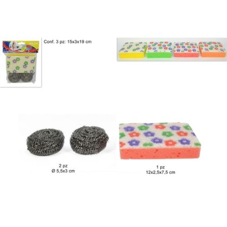SPUGNA CON RETINE SET 3PZ ASS EAN 8034048388051 INGROSSO SPUGNETTE PER LA CUCINA