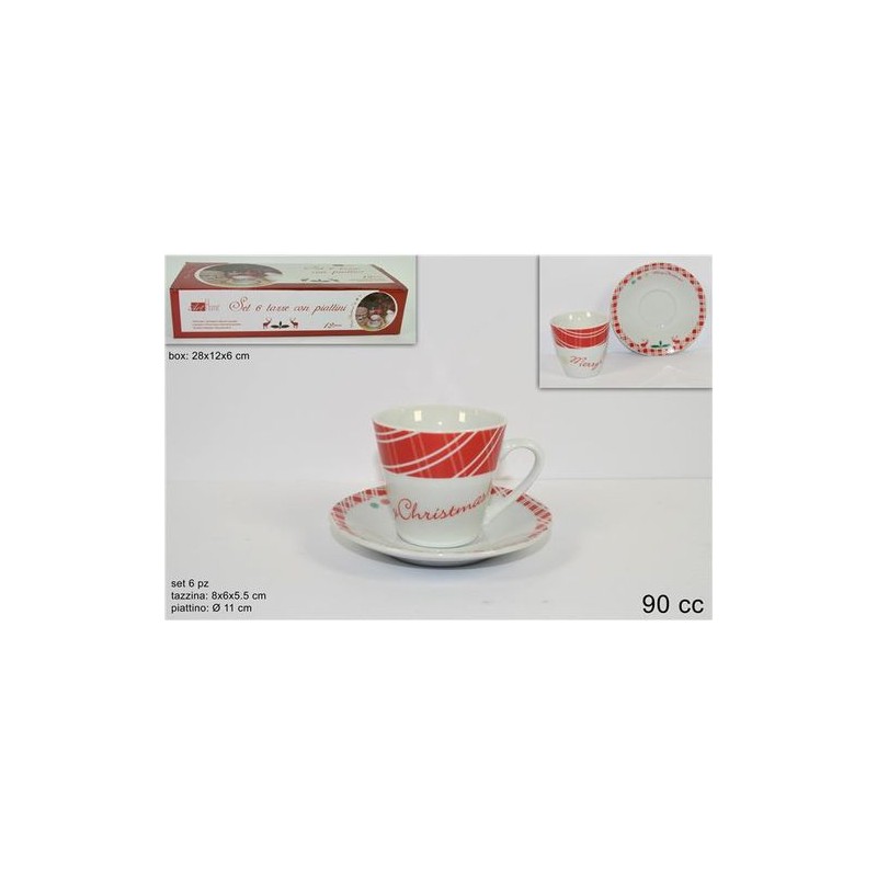 TAZZINE+PIATTINI 6PZ C/RENNE MERRY CHRIS TAZZINA 90CC 8X6X5.5CM PIATTINO D.11CM EAN 8033113435157 INGROSSO TAZZE