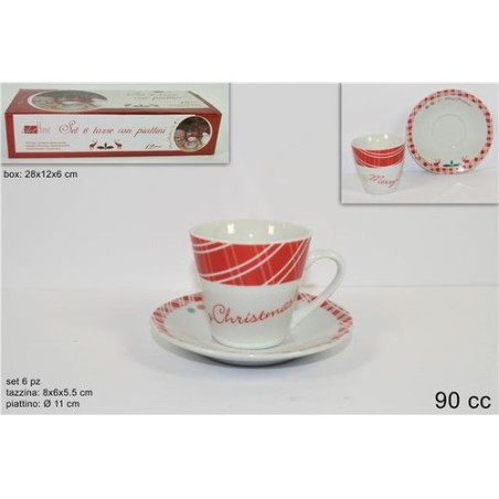 TAZZINE+PIATTINI 6PZ C/RENNE MERRY CHRIS TAZZINA 90CC 8X6X5.5CM PIATTINO D.11CM EAN 8033113435157 INGROSSO TAZZE