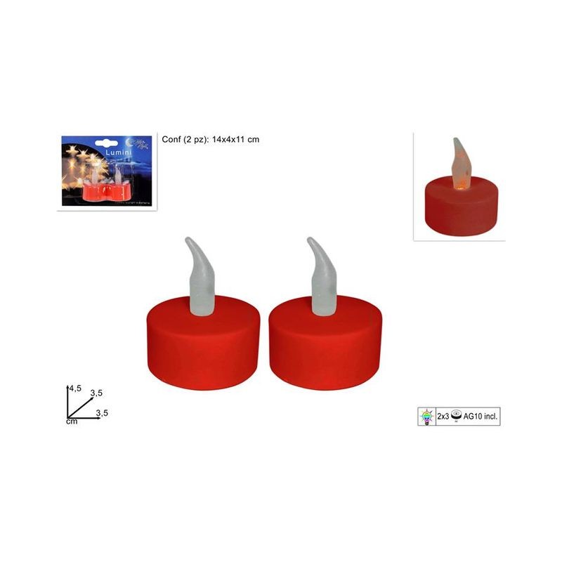 LUMINO FIAMMA TEALIGHT ROSSO C/BATT. 2PZ EAN 8034048382240 INGROSSO DECORAZIONI HALLOWEEN