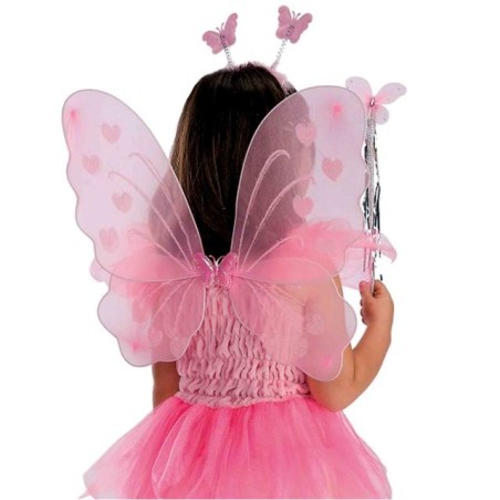 SET FARFALLA ROSA BIMBA ALI H.CM.40X40 CERCHIETTO E BACCHETTA EAN  INGROSSO SET E ACCESSORI TRAVESTIMENTI