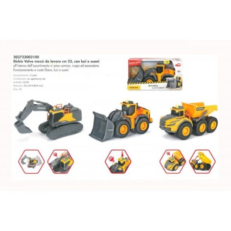 VOLVO MEZZI CANTIERE CM. 23, 3 ASST. CON LUCI E SUONI EAN  INGROSSO MODELLINI AUTO