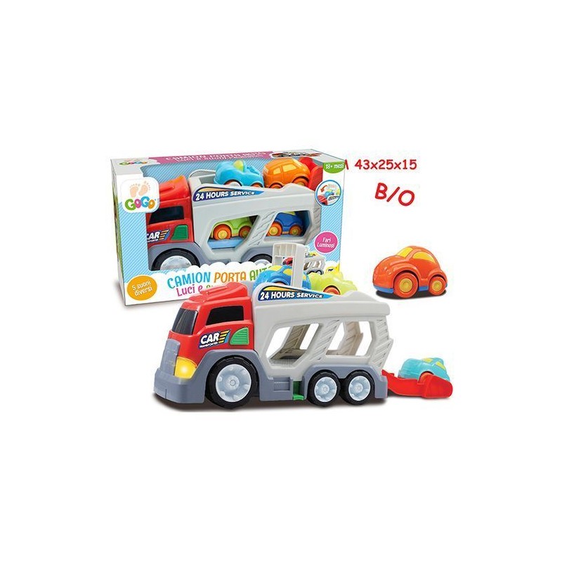 CAMION PORTAUTO CON 4 AUTO LUCI E SUONI EAN 8017967637493 INGROSSO MODELLINI AUTO LUCI E SUONI