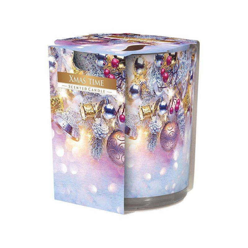 CANDELA PROFUMATA IN VETRO DIS. NATALE IN SCATOLA H.7,2CM D.7,9CM DURATA 20H