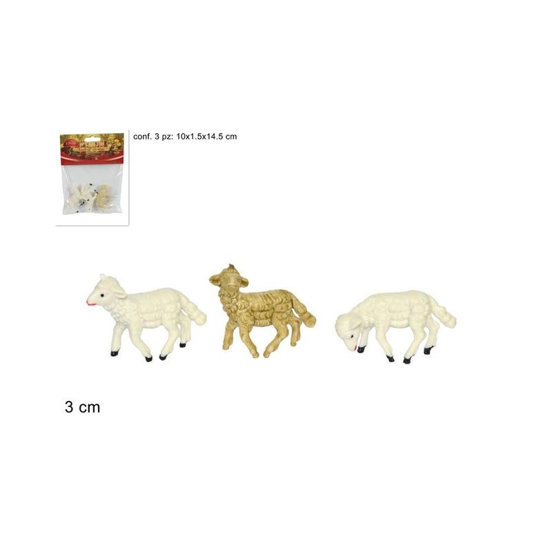 BUSTA 3 PECORELLE 3 CM PL07F00123/5 EAN 8033113072963 INGROSSO PERSONAGGI PER IL PRESEPE E ANIMALI
