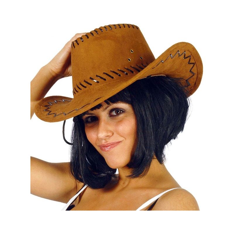 CAPPELLO COWBOY MARRONE IN CUOIO EAN 8434077130704 INGROSSO CAPPELLI E CERCHIETTI DI CARNEVALE