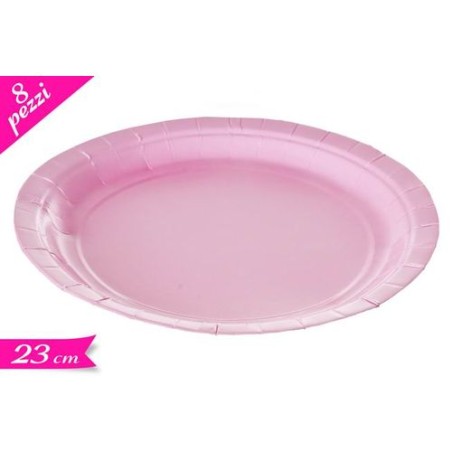 INGROSSO SET 8 PIATTI CARTA ROSA 23 CM
