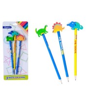 INGROSSO SET 3 MATITE C/GOMMA DINOSAURO