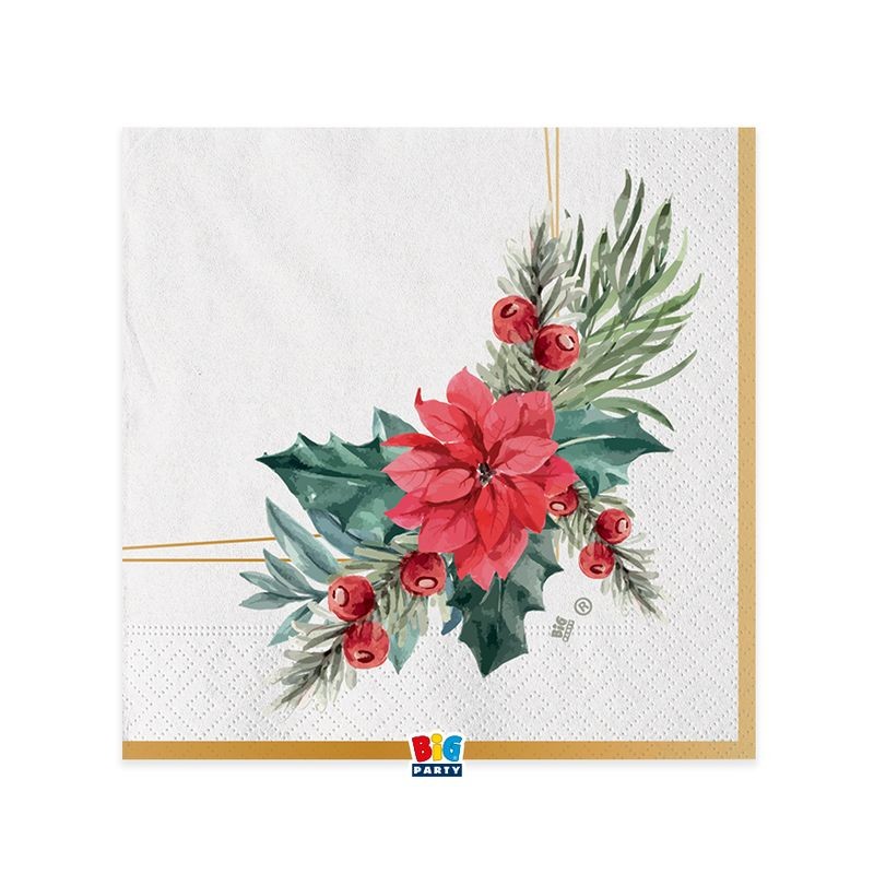 TOVAGLIOLI 33X33 PZ.20 CHIC POINSETTIA EAN 8020834754575 INGROSSO TOVAGLIOLI NATALIZI