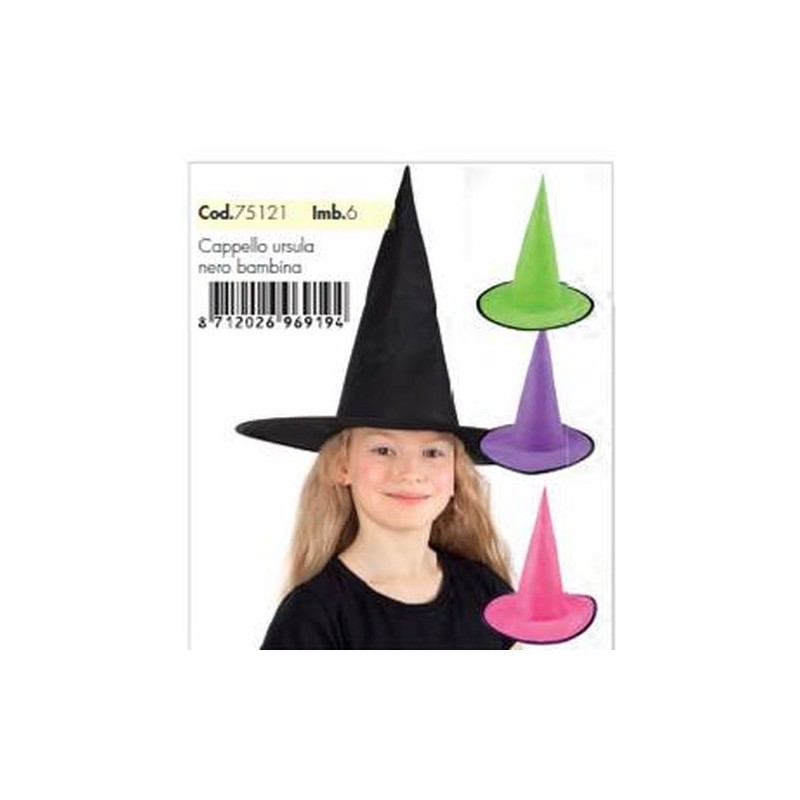 CAPPELLO URSULA COLORATO BAMBINA EAN 8712026969200 INGROSSO CAPPELLI E CERCHIETTI HALLOWEEN