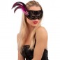 MASCHERA PLASTICA INTAGLIATA C/VELLUTO PIUME E DECOR. FUCSIA EAN  INGROSSO MASCHERE DI CARNEVALE