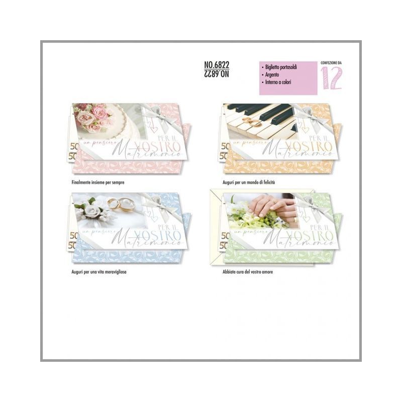 BIGLIETTI P/SOLDI NOZZE ARG NO.6822 C.12 EAN 8001608368228 INGROSSO BIGLIETTI PORTA SOLDI