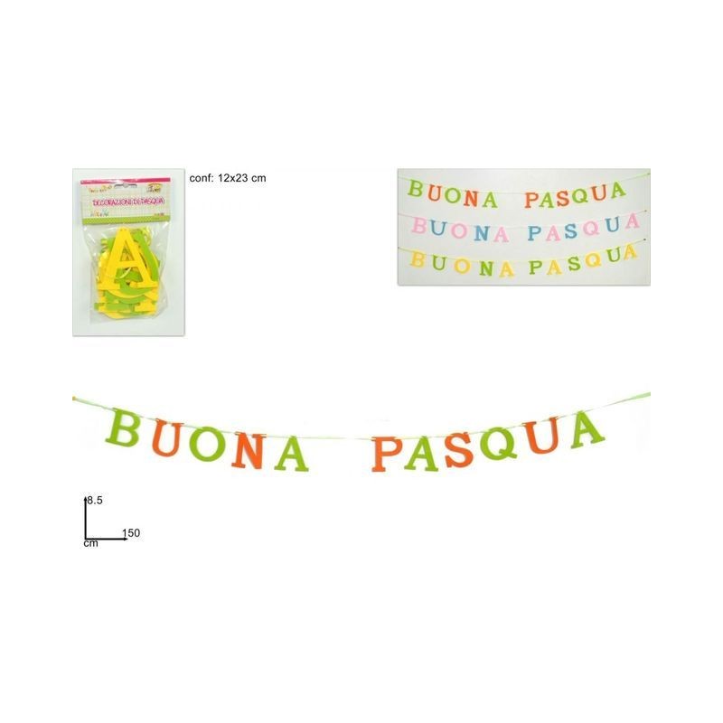 SCRITTA FELTRO BUONA PASQUA 150CM ASS EAN 8033113449918 INGROSSO DECORAZIONI PER PASQUA