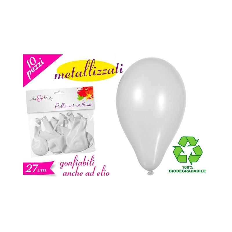 PALLONCINO METALLIZATO BIANCO 10PZ EAN 8055329172633 INGROSSO PALLONCINI COMPLEANNO