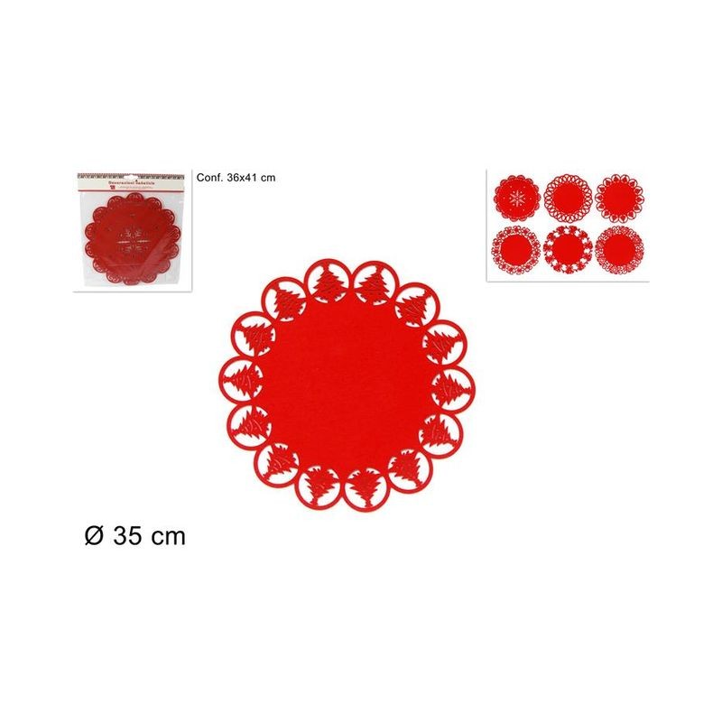 CENTRINO ROSSO IN FELTRO D.35CM 6ASS.TI EAN 8033113296697 INGROSSO ACCESSORI ARREDO TAVOLA NATALIZIA