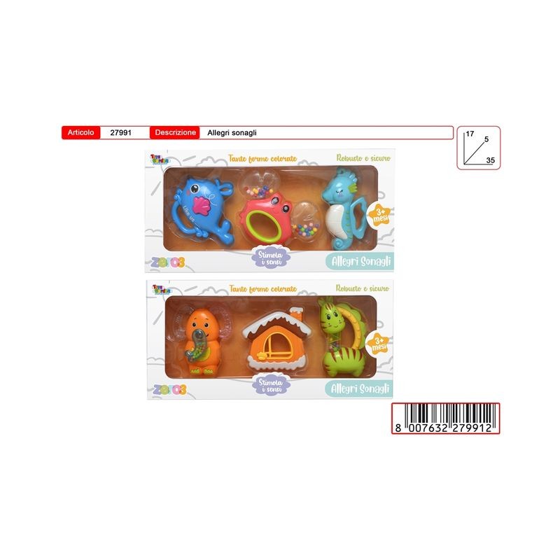 ZERO3 SONAGLI ANIMALI EAN  INGROSSO GIOCHI PRIMA INFANZIA