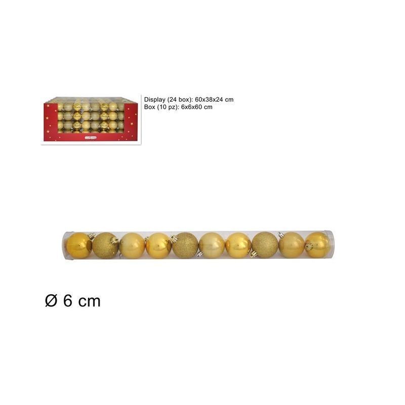 TUBO 10 PALLINE 6 CM 3 MOD. DISP ORO EAN 8033113269547 INGROSSO PALLINE DI NATALE E PUNTALI