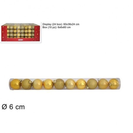 TUBO 10 PALLINE 6 CM 3 MOD. DISP ORO EAN 8033113269547 INGROSSO PALLINE DI NATALE E PUNTALI