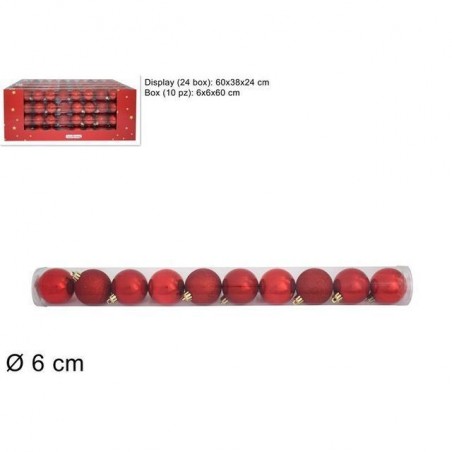 TUBO 10 PALLINE 6 CM 3 MOD. DISP ROSSO EAN 8033113269585 INGROSSO PALLINE DI NATALE E PUNTALI
